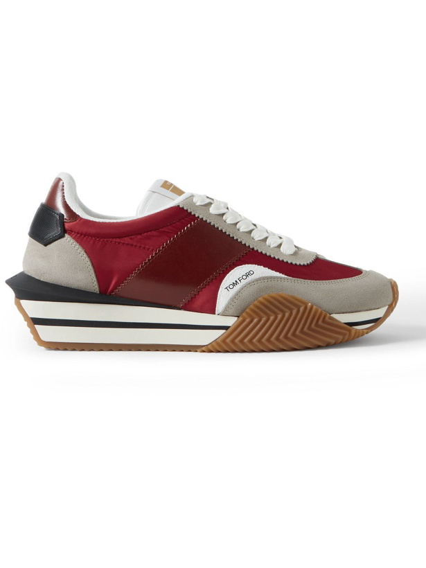 Photo: TOM FORD - James Rubber-Trimmed Leather, Suede and Nylon Sneakers - Red