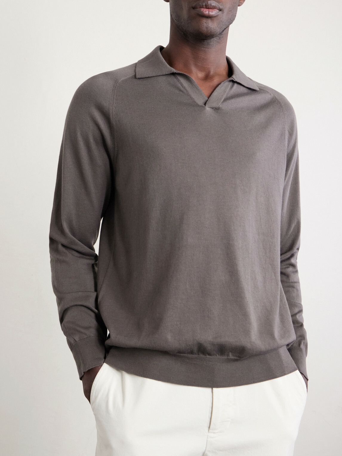 Sunspel - Sea Island Cotton and Cashmere-Blend Polo Shirt - Brown