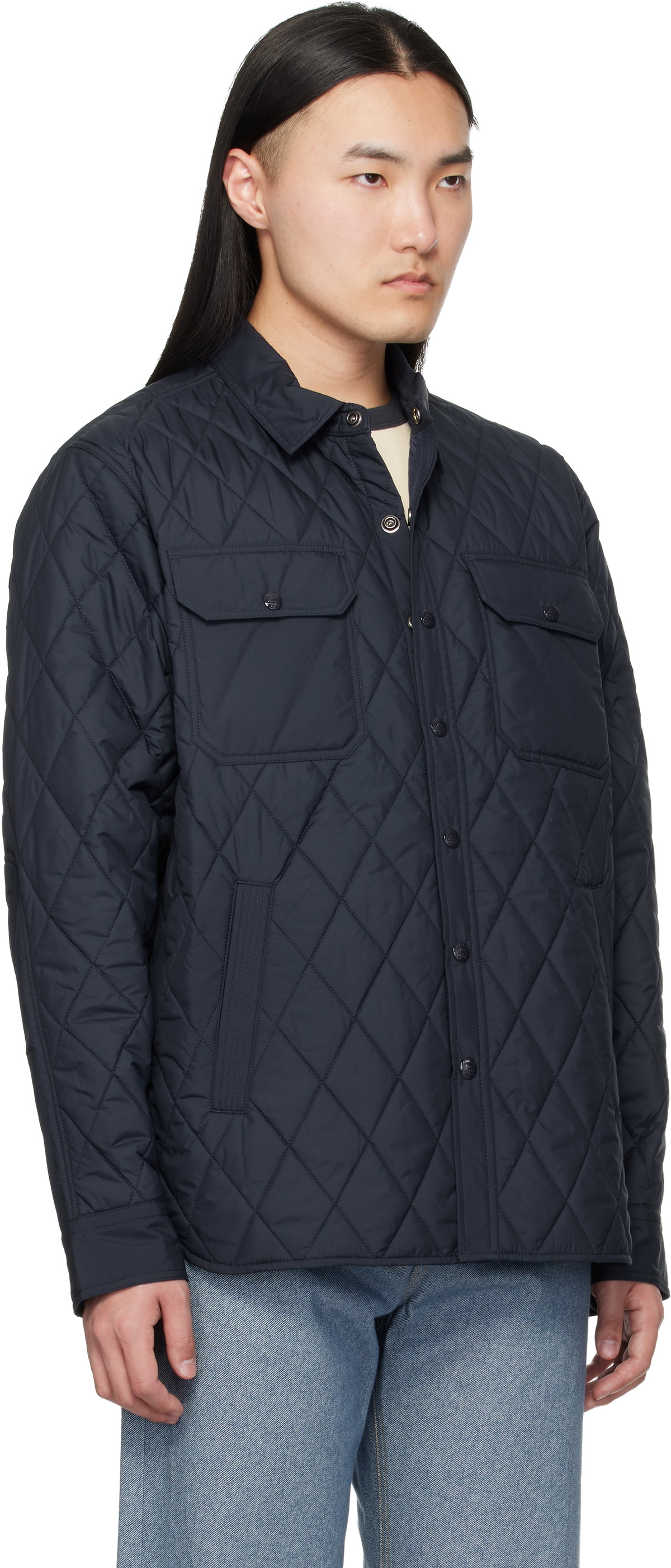 RRL Navy Quilted Overshirt