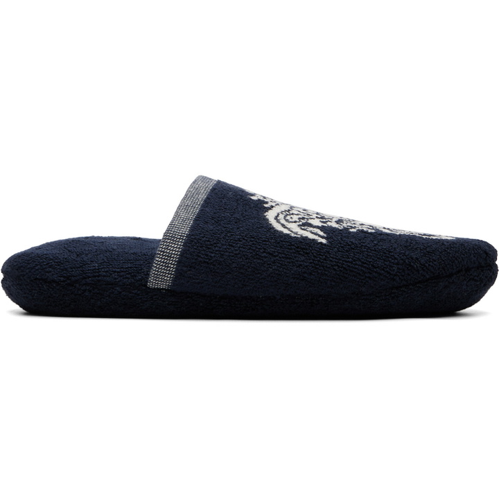 Photo: Versace Navy Cotton-Terry Jacquard Slippers
