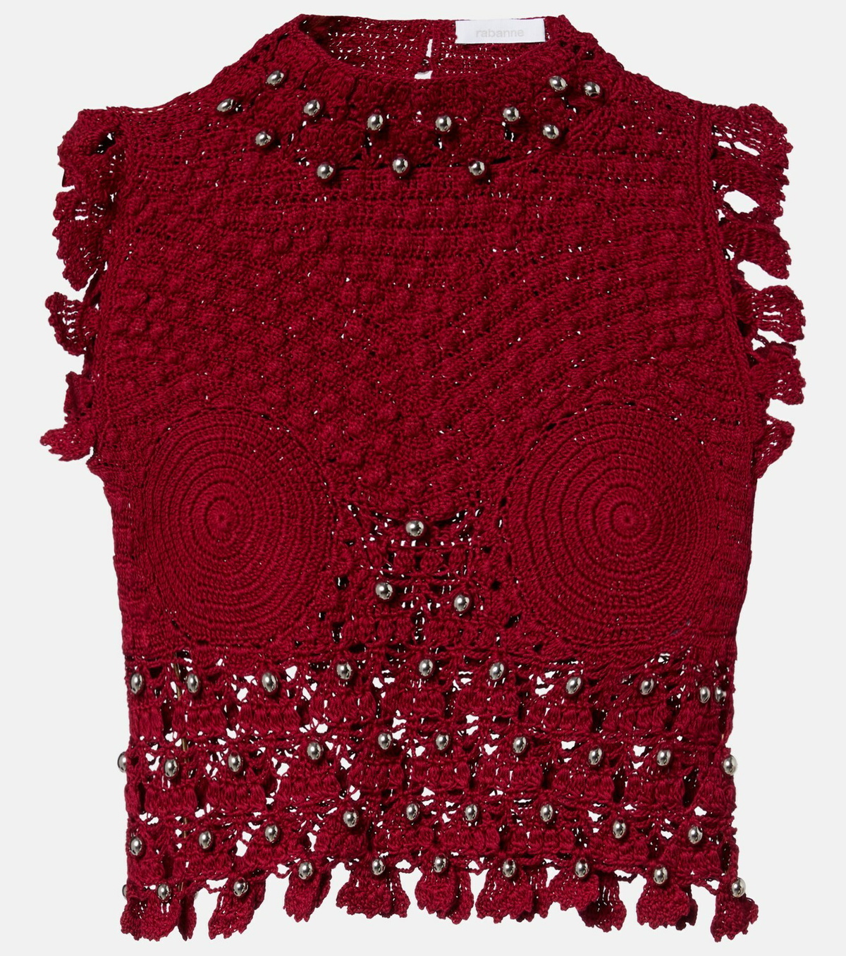 Rabanne Embellished crochet cotton top