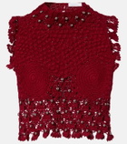 Rabanne Embellished crochet cotton top