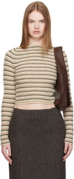AURALEE Beige Shetland Wool Cashmere Rib Knit Boat-Neck Sweater
