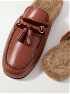 TOM FORD - Stephan Shearling-Lined Leather Tasselled Backless Loafers - Brown - UK 8
