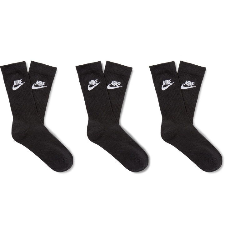 Photo: Nike - Three-Pack Sportswear Cotton-Blend Socks - Black