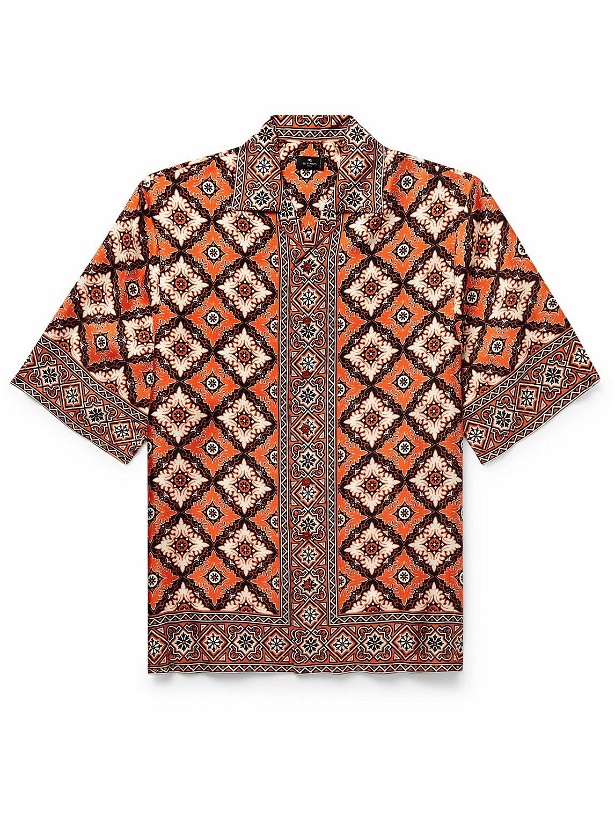 Photo: Etro - Camp-Collar Printed Silk-Twill Shirt - Orange