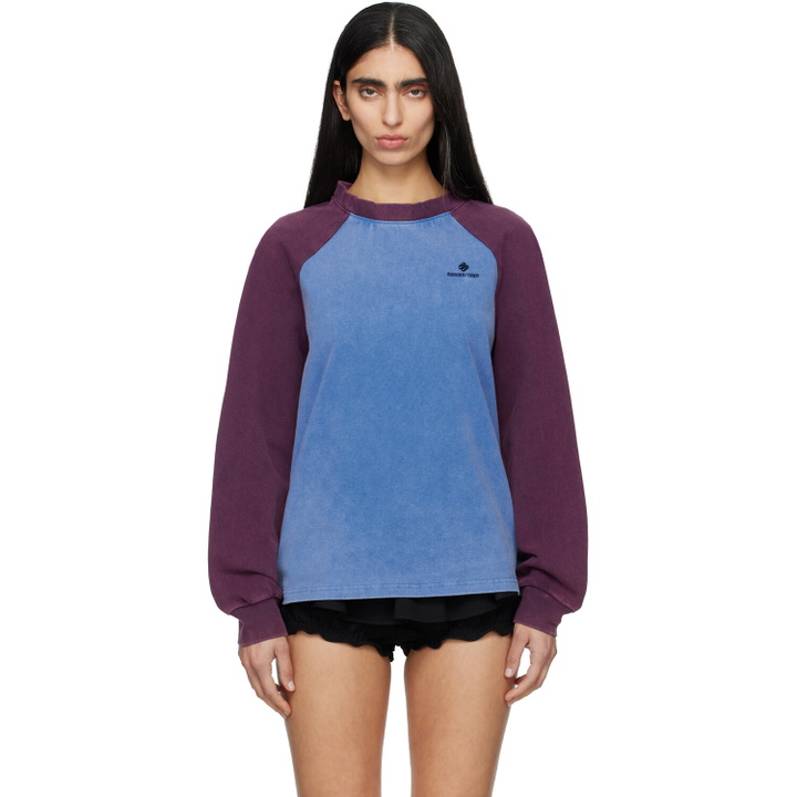 Photo: SHUSHU/TONG Blue & Burgundy Crewneck Long-Sleeve T-shirt