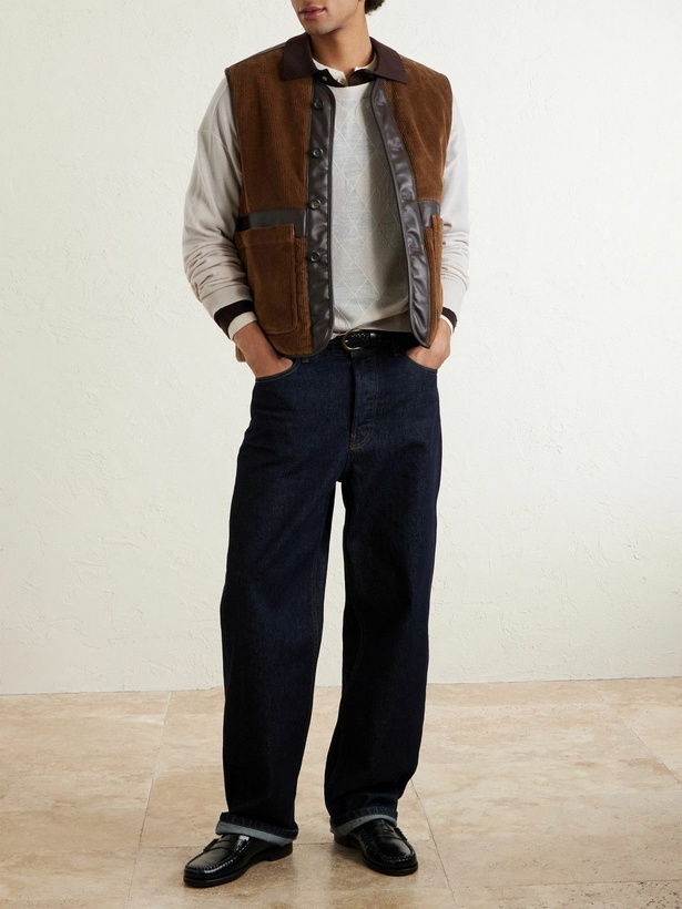 Photo: Drake's - Padded Leather-Trimmed Cotton-Corduroy Gilet - Brown