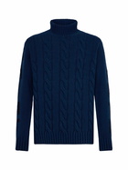 MC2 Saint Barth Man Black Cable Knit Turtleneck Sweater Fisherman