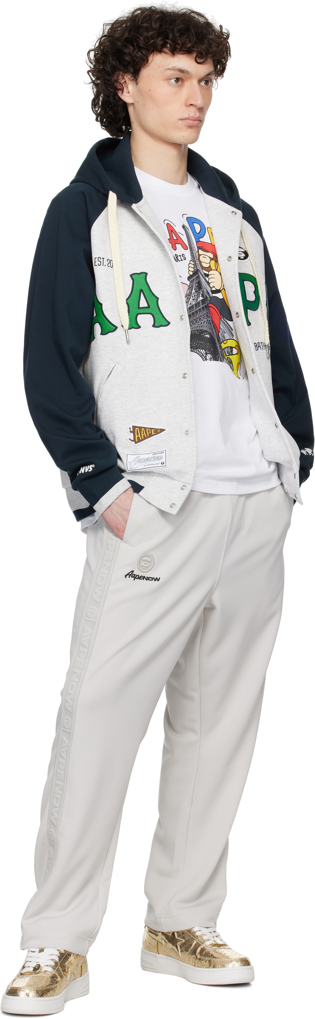 AAPE by A Bathing Ape Gray & Navy Main Zip Up Jacket