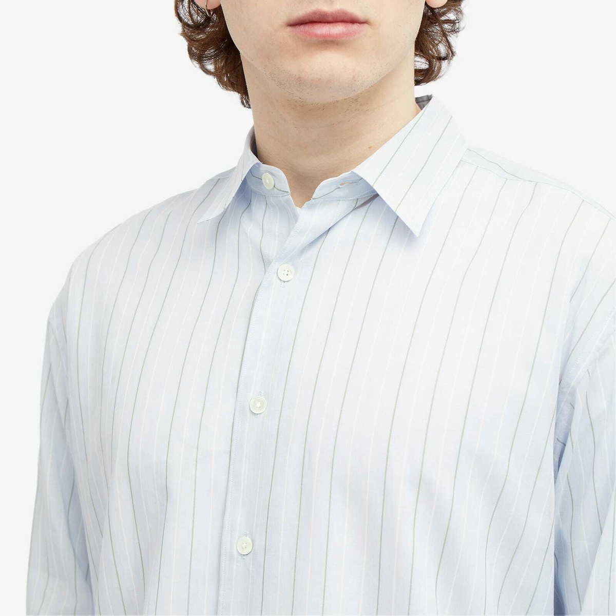 Auralee Men's Finx Stripe Shirt in Light Blue Stripe Auralee