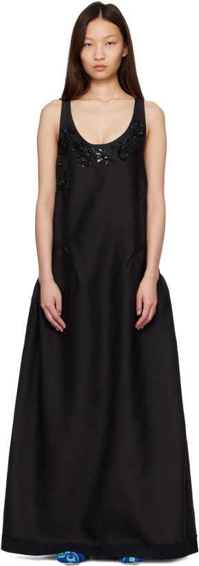 Photo: Dries Van Noten Black Rounded Wool & Silk Maxi Dress