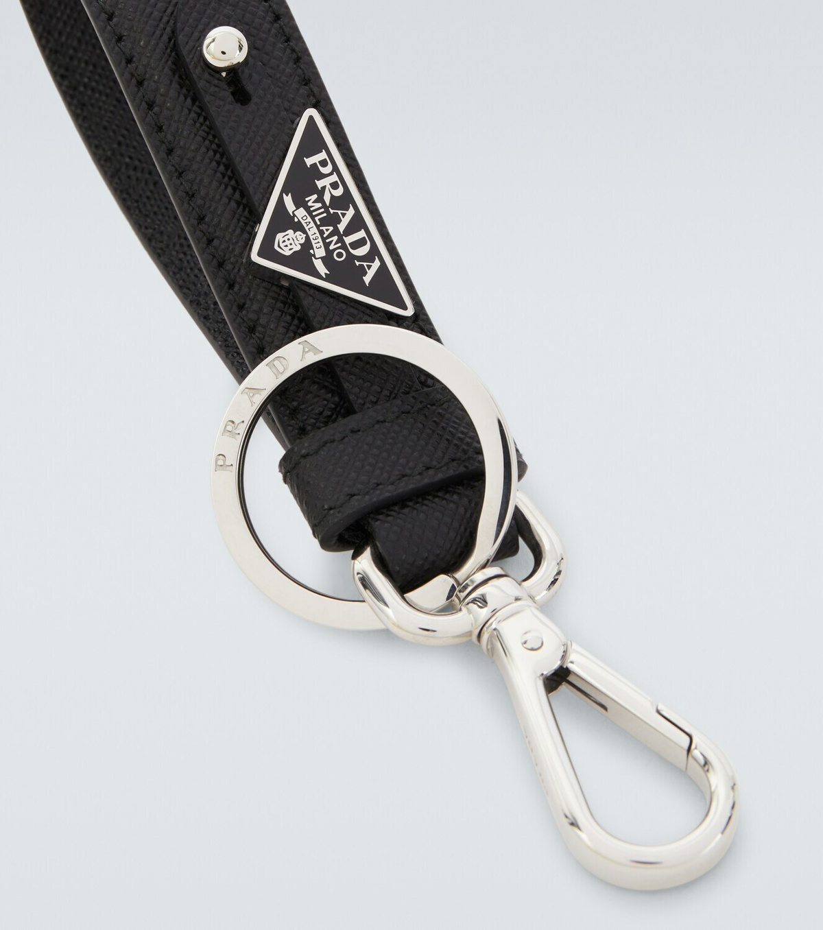 Prada Saffiano logo leather keychain
