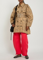 Ganni Leopard-print Stretch-cotton Poplin Trench Coat Light Brown