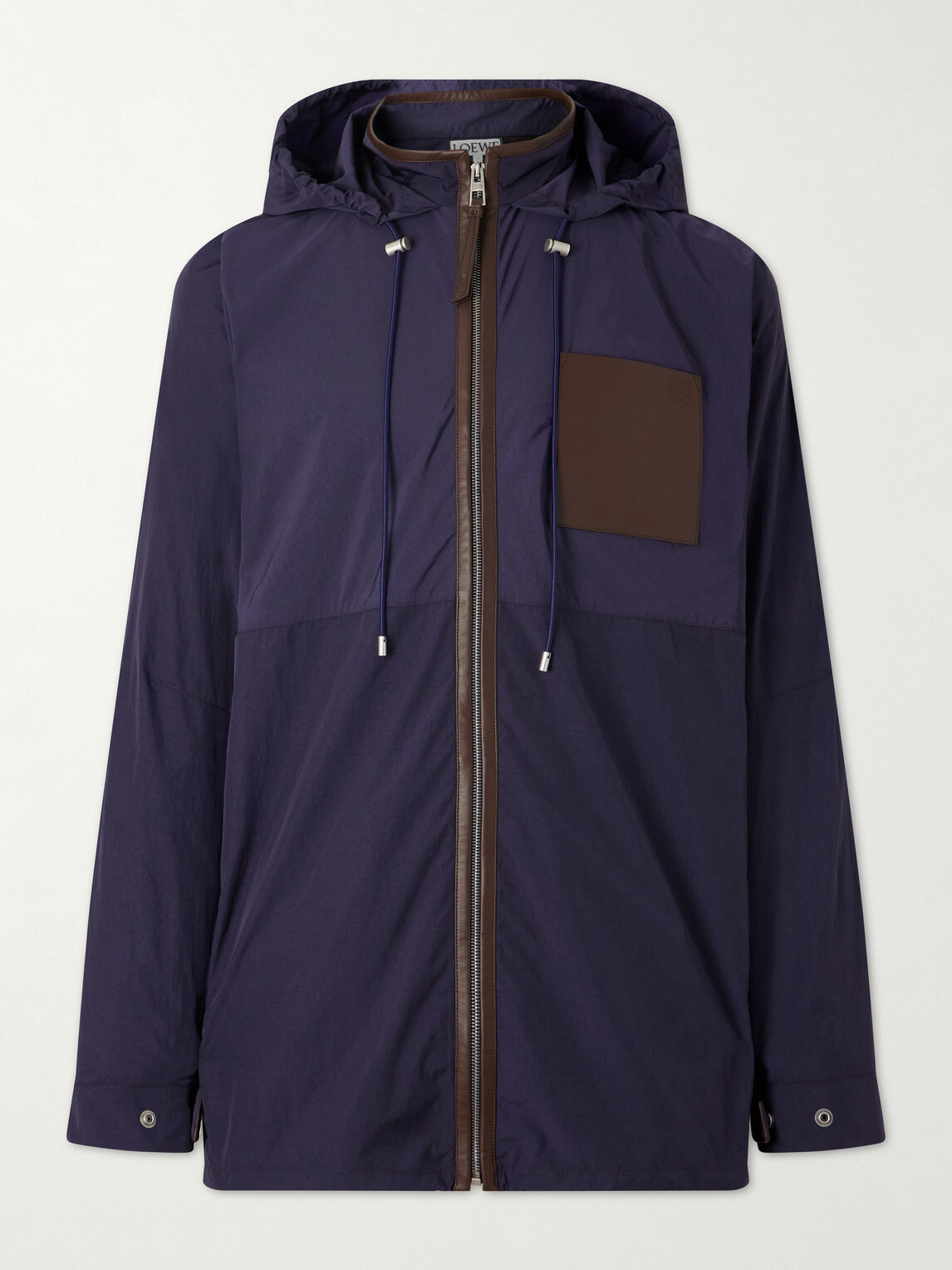 LOEWE - Paula's Ibiza Logo-Debossed Leather-Trimmed Ripstop Hooded Jacket - Blue