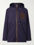 LOEWE - Paula's Ibiza Logo-Debossed Leather-Trimmed Ripstop Hooded Jacket - Blue