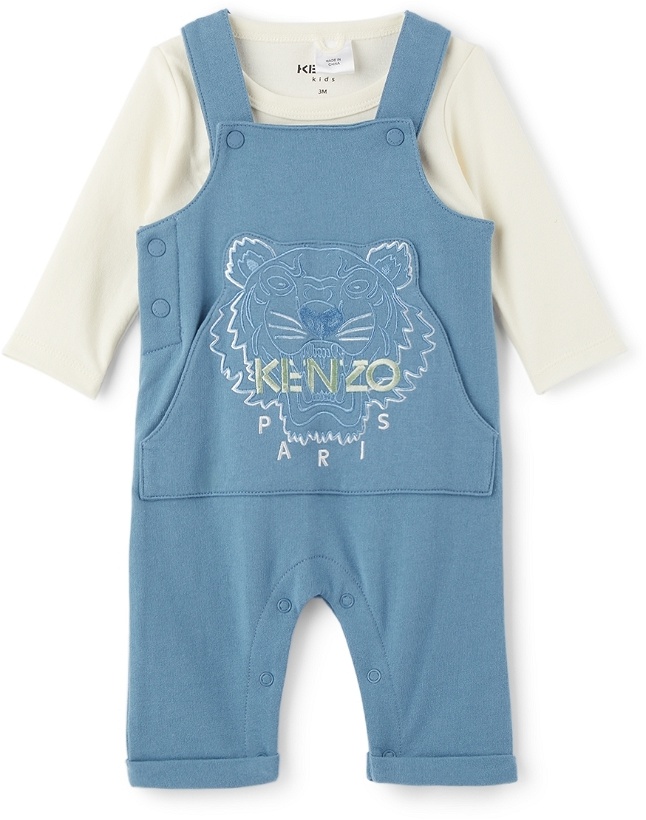 Photo: Kenzo Baby Blue Tiger Long Sleeve T-Shirt & Overalls Set