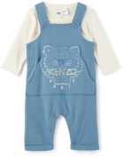 Kenzo Baby Blue Tiger Long Sleeve T-Shirt & Overalls Set