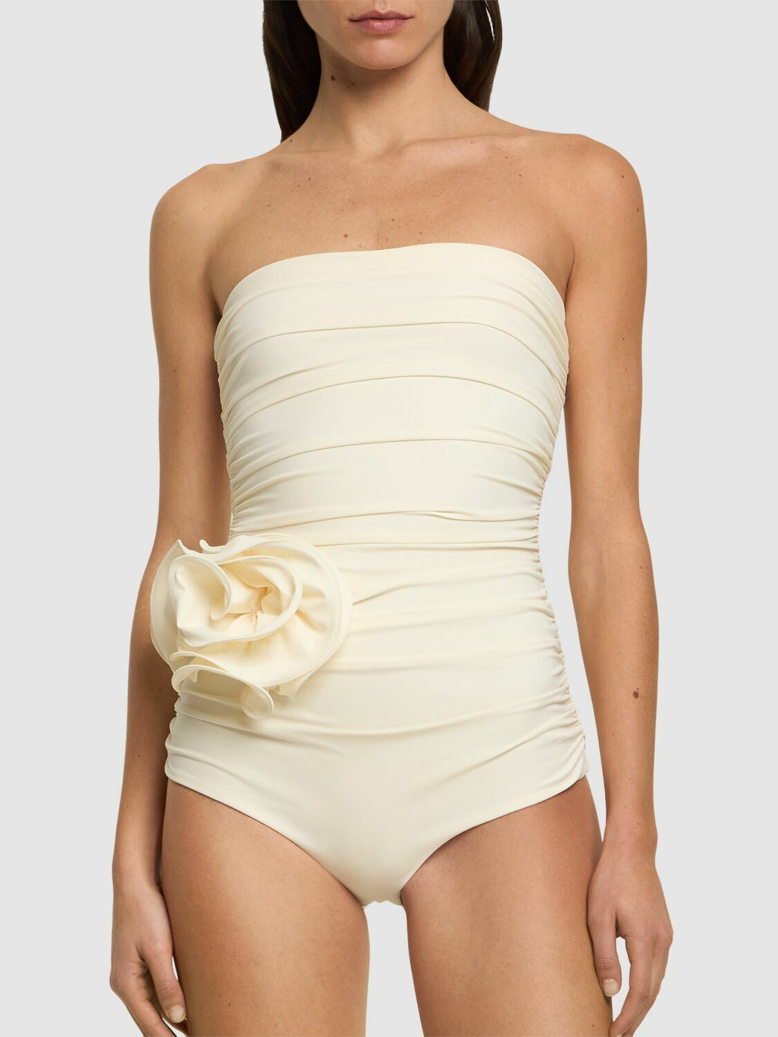 MAGDA BUTRYM Jersey Draped One Piece Swimsuit with Rose
