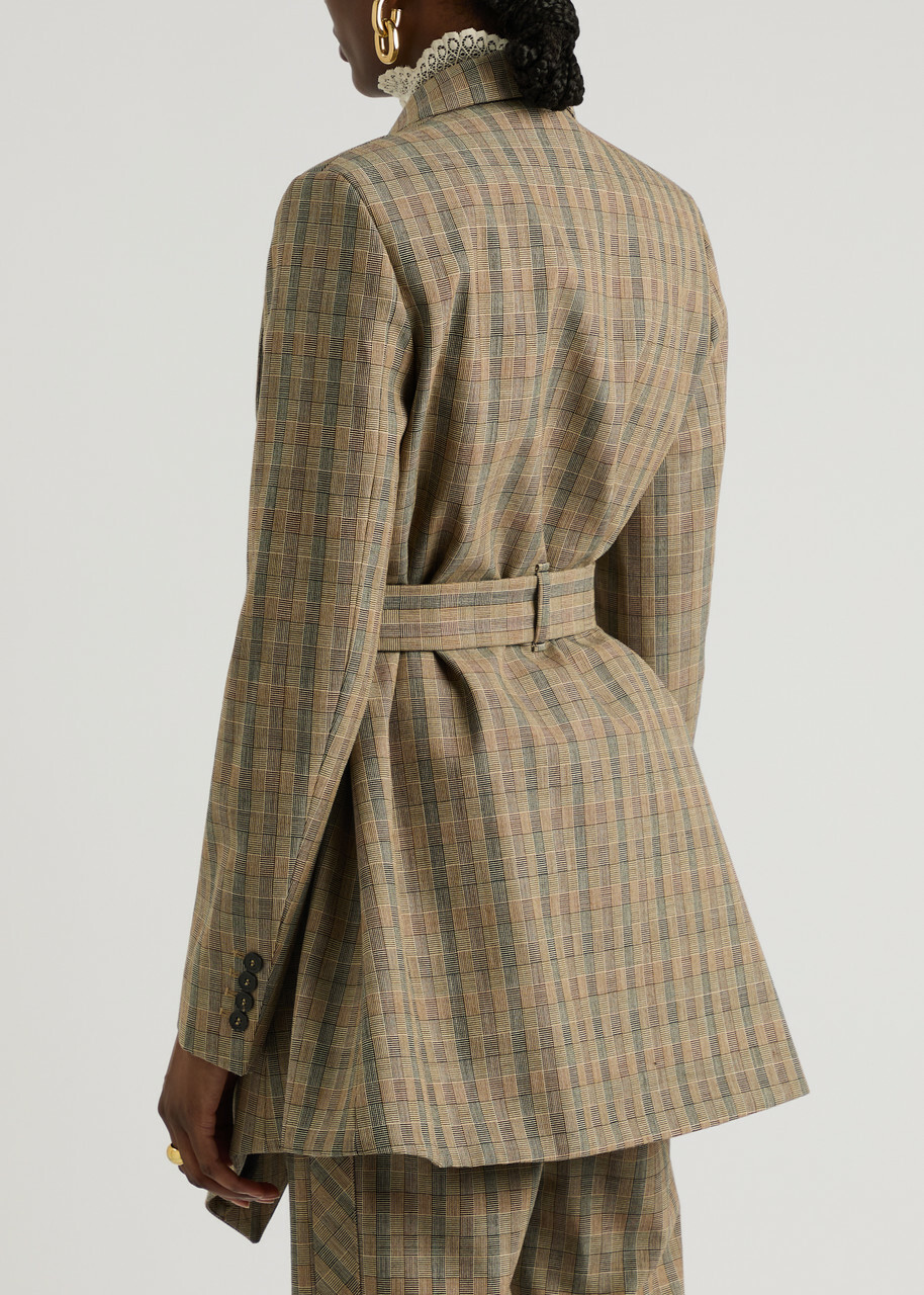 Rabanne Checked Belted Wool Blazer Beige