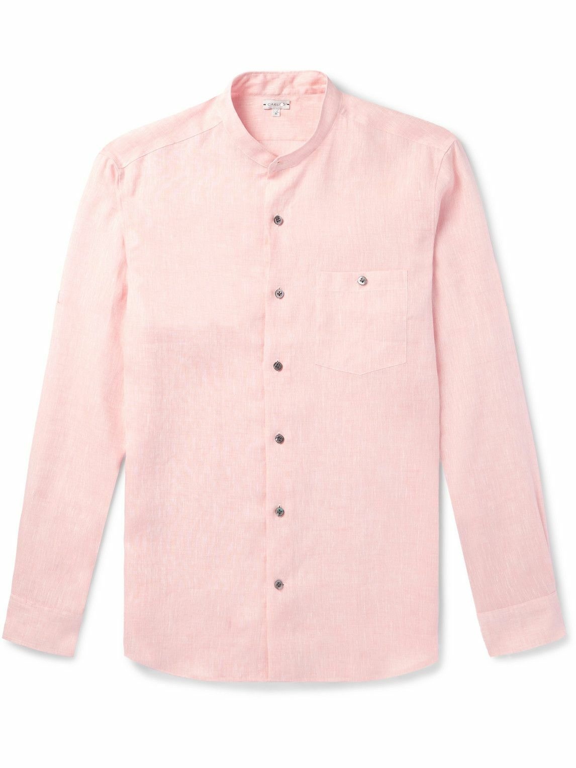 Photo: Caruso - Grandad-Collar Linen Shirt - Pink