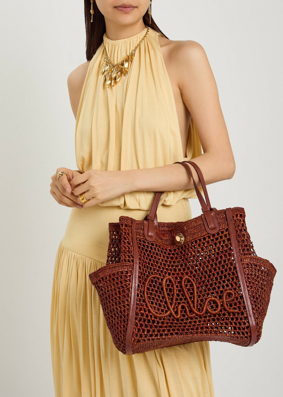 Chloe Iconic Logo Leather and Raffia Tote bag - Brown - One Size