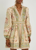 Zimmermann Roselight Printed Linen Mini Dress Sage