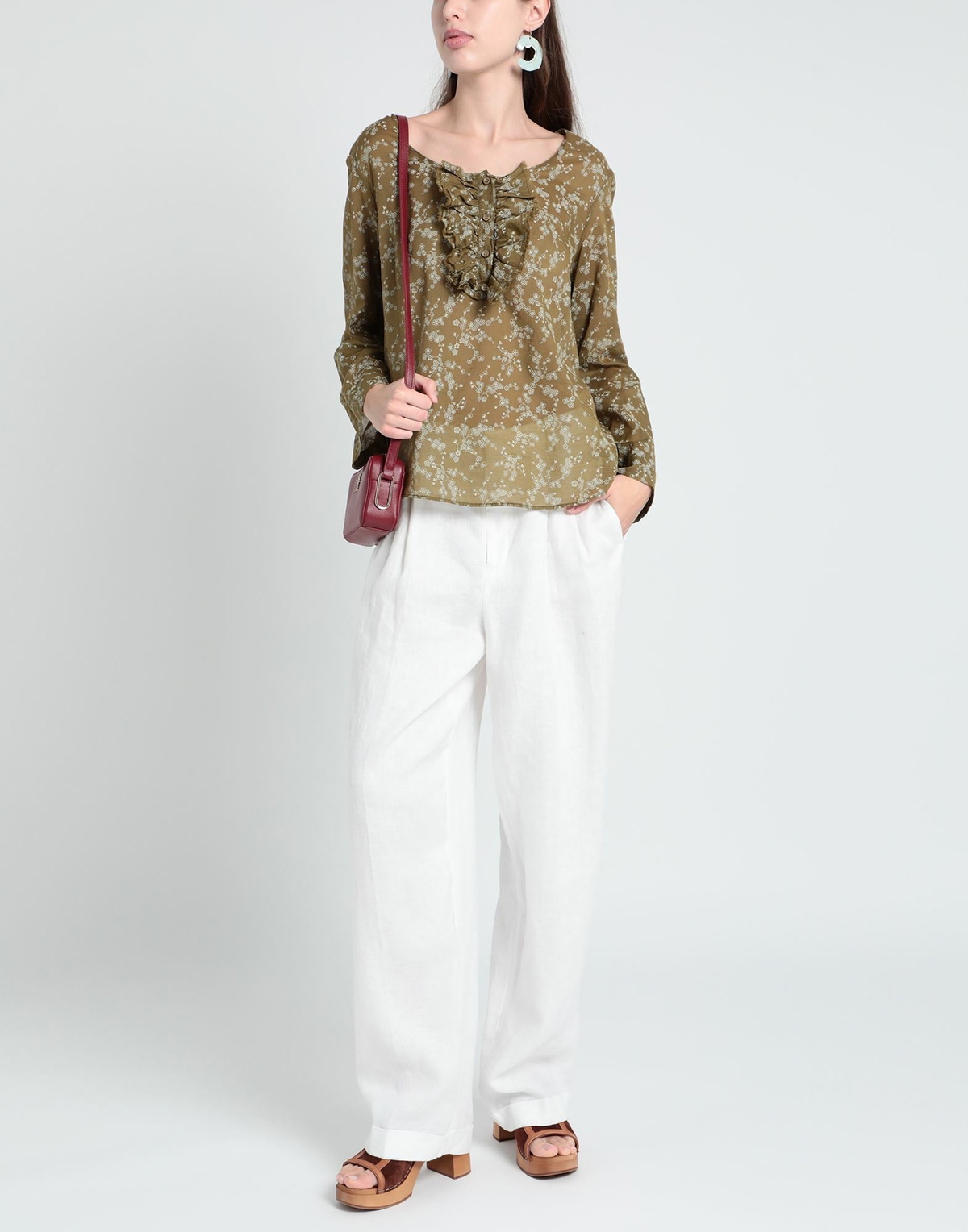 Manila Grace Womens Top Military in Green
