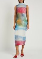 Issey Miyake Obscure Pleats Printed Woven Midi Dress Pink