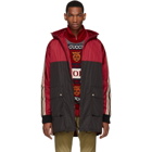 Gucci Red and Black Nylon Logo Stripe Coat