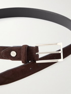 Brioni - 3cm Reversible Leather and Suede Belt - Brown