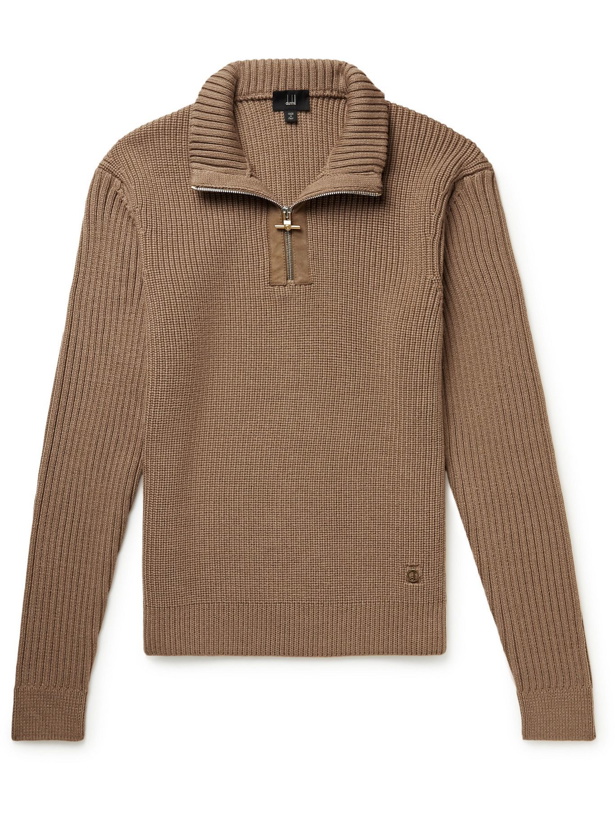Photo: Dunhill - Slim-Fit Ribbed Merino Wool Half-Zip Sweater - Brown