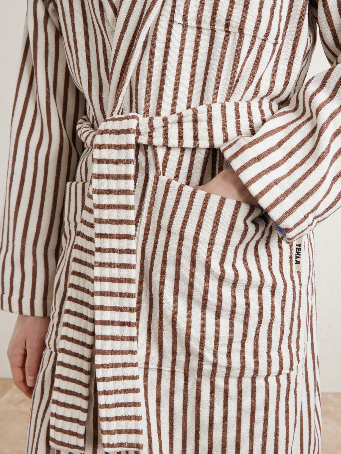 TEKLA - Belted Striped Organic Cotton-Terry Robe - Neutrals