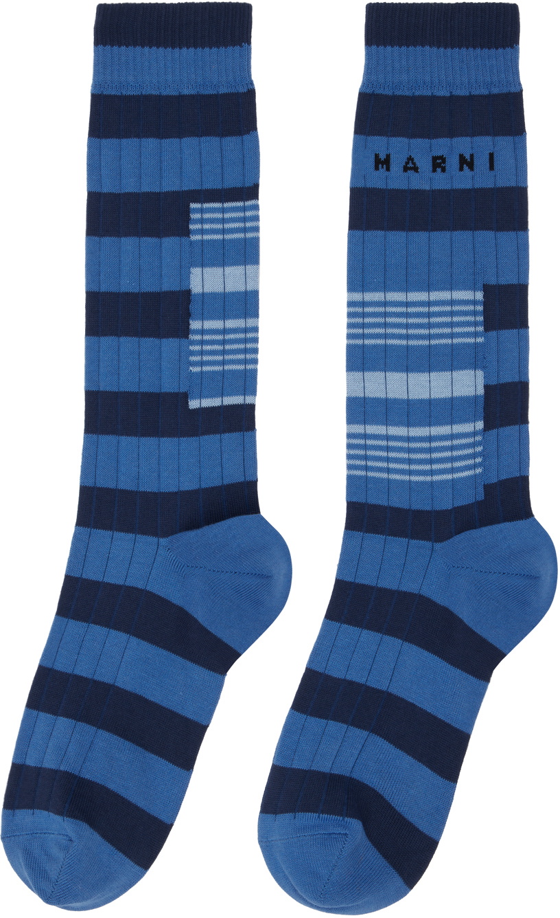 Marni Blue Contrast Stripes Socks
