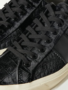 TOM FORD - Cambridge Leather-Trimmed Croc-Effect Velvet Sneakers - Black