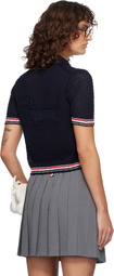 Thom Browne Navy Hector Pointelle Short Sleeve Cardigan