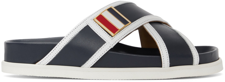 Photo: Thom Browne Navy & White Criss-Cross Flat Sandals