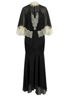 DE LA Vali Cielo Lace-trimmed Chiffon Cape and Maxi Dress Black