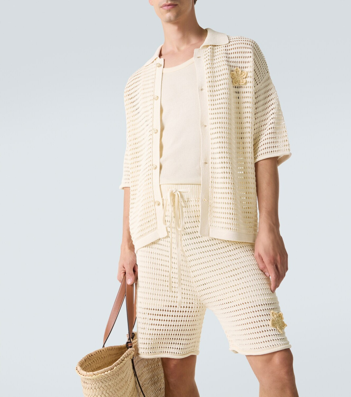 Commas Crochet floral-appliqué open-knit shirt