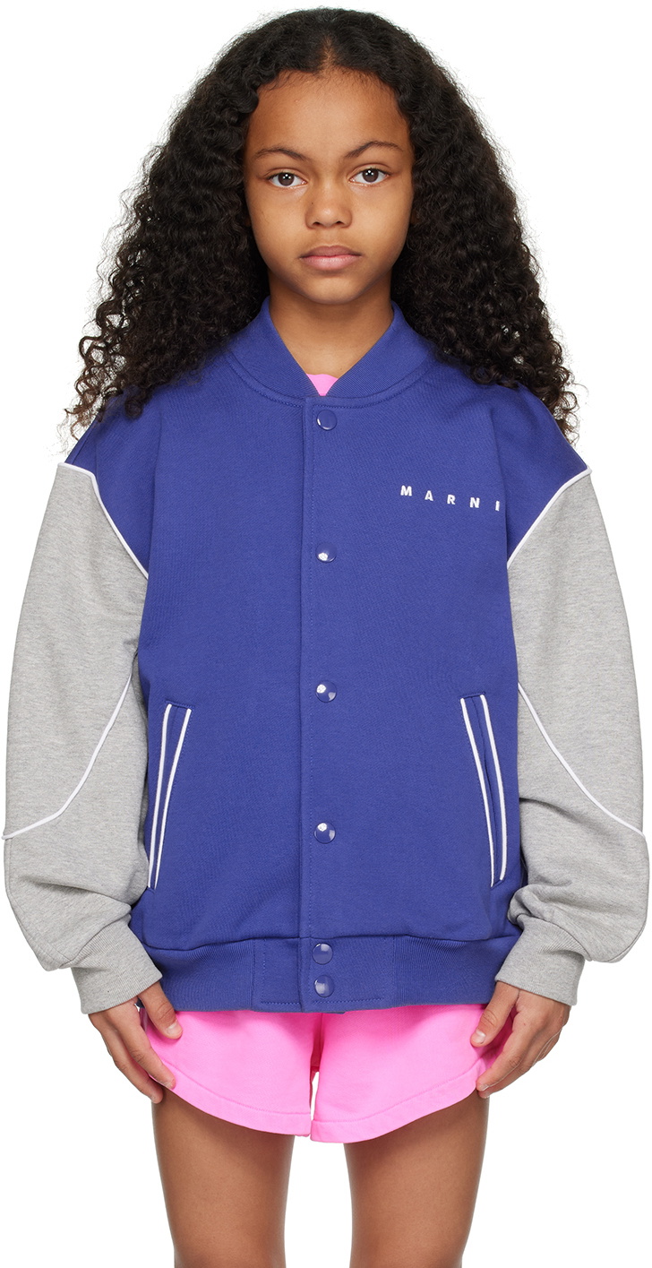 MARNI Kids Logo Zip Up Jacket in Navy