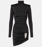 Area Embellished ruched jersey minidress