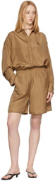 TOTEME Tan Silk Embroidered Shorts