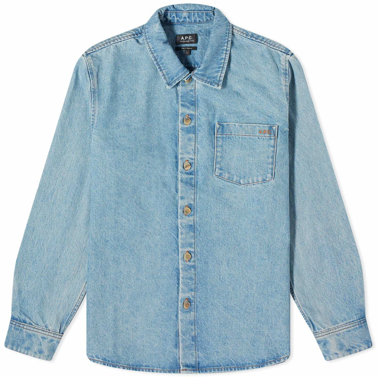 A.P.C. Men's Vittorio Denim Overshirt in Light Blue A.P.C.