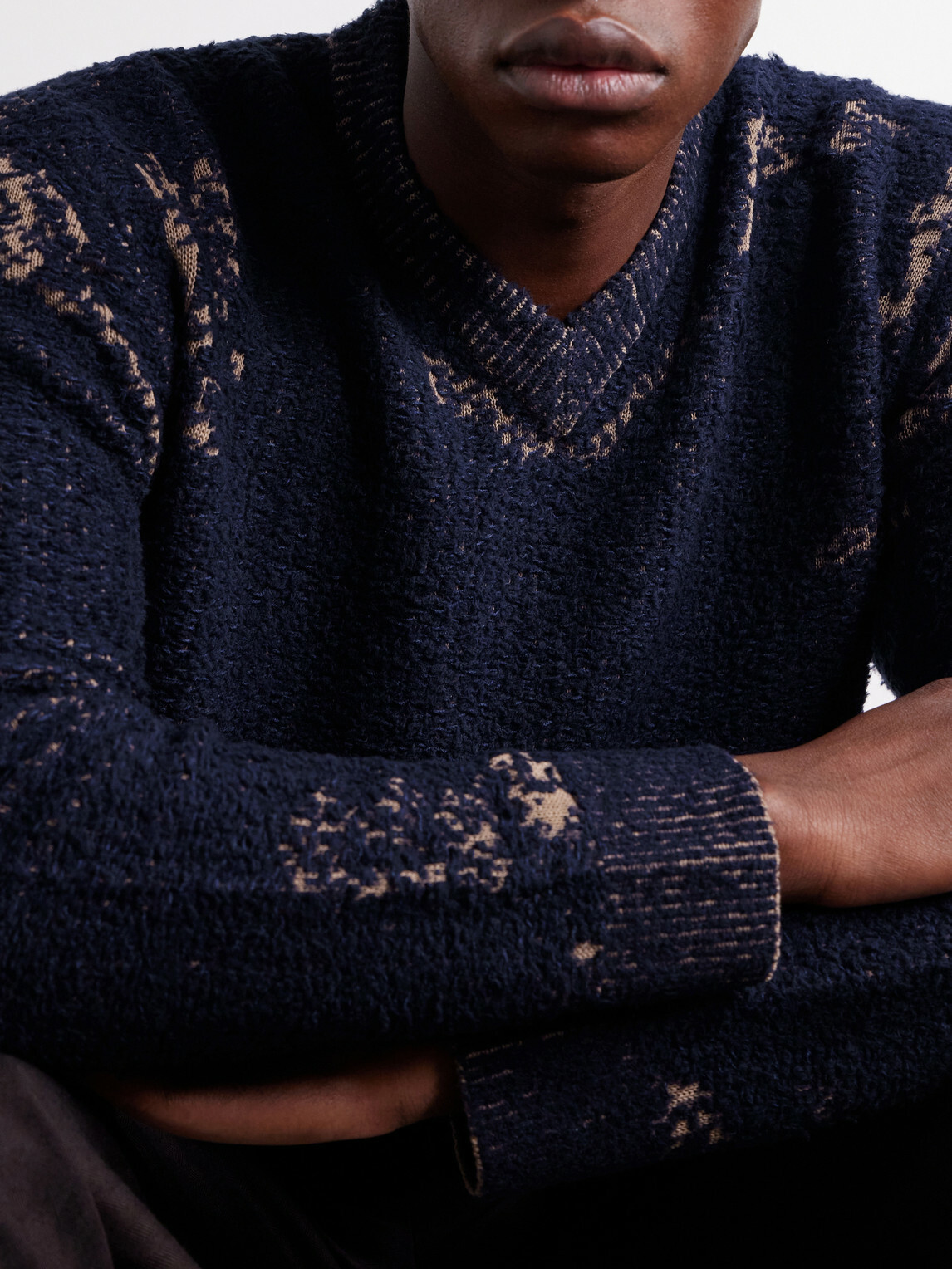 Maison Margiela - Acid-Effect Bouclé-Jacquard Cotton-Blend Sweater - Blue