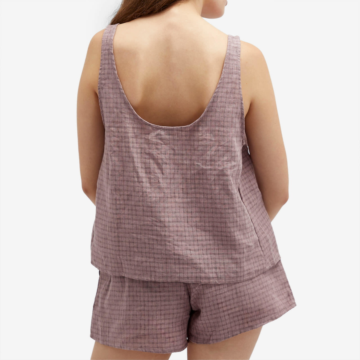 Deiji Studios Women's Open Linen Short Set in Musk Check