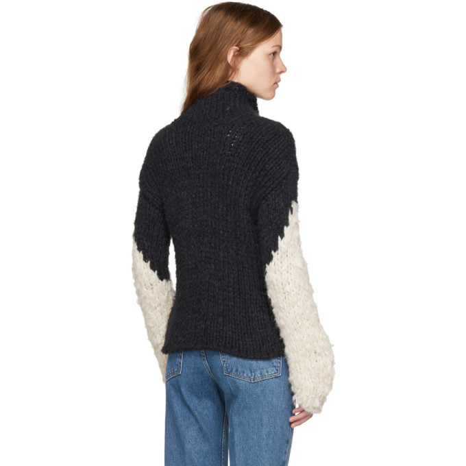 Wendelborn Black and Beige Oversized Chevron Sleeve Turtleneck
