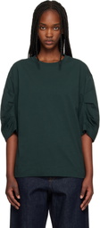 Dries Van Noten Green Pleated Sleeve T-shirt