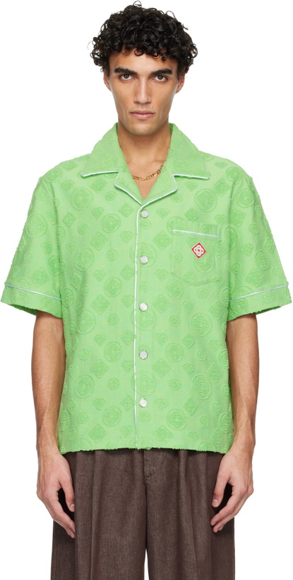 Photo: Casablanca Green Towelling Monogram Short Sleeve Shirt