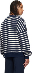 Balmain Navy & White Cotton College Emblem Breton Stripes Sweatshirt