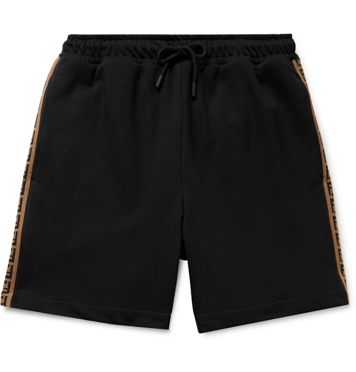 Photo: Fendi - Logo Webbing-Trimmed Loopback Cotton-Jersey Drawstring Shorts - Black